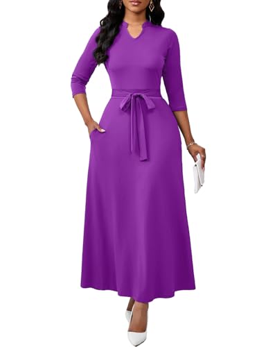 Image of BubFee Maxi Dresses for Women Semi Formal Long Dress 3 /4 Sleeve Casual A-line Church Dresses with Pockets