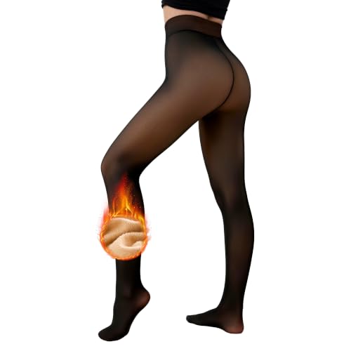 DEANGELMON Fleece Lined Tights Women - Fake Translucent Sheer Thermal Pantyhose Leggings Thick Warm Tights For Women