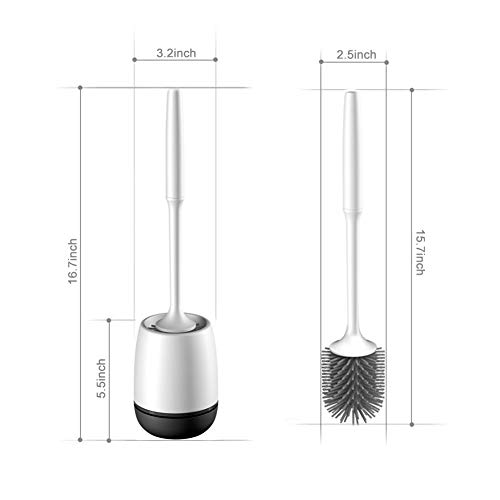 Hulameda Toilet Brush and Holder 2 Pack, Silicone Toilet Cleaning Brush with Quick Drying Holder, 4 x 5.5 Inches, Black & White, (Flooring/Mounted Wall)