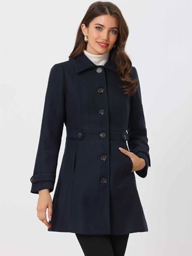 Image of Allegra K Women's Winter Classic Overcoat with Pockets Single Breasted Coat | Soft pea coat, Fully lined outerwear, Trendy, Fall office peacoat, Warm casual holiday everyday wear,