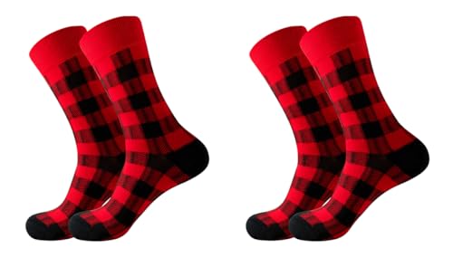 2 Pairs Men Women Cotton Buffalo-Checked Plaid Pattern Socks Girls Christmas Casual Socks