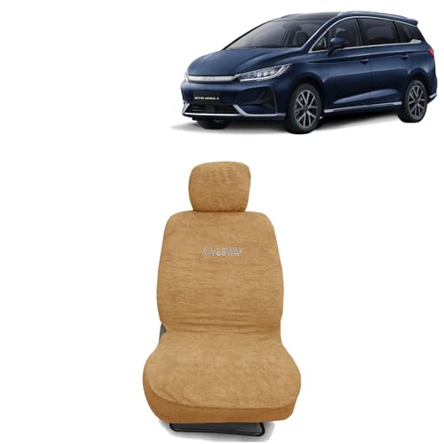 Image of Kingsway Accessories Car Seat Covers Only Compatible with BYD eMAX 7 (7 Seater) 2024 Onwards Model | 100% Cotton Towel Fabric | Complete Set (Car Specific Front + Rear Seat Covers) in Beige Color