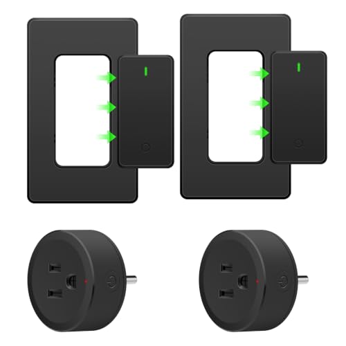 Greencycle Remote Control Outlet Plug 2 Sets,Black Wireless Light Switch