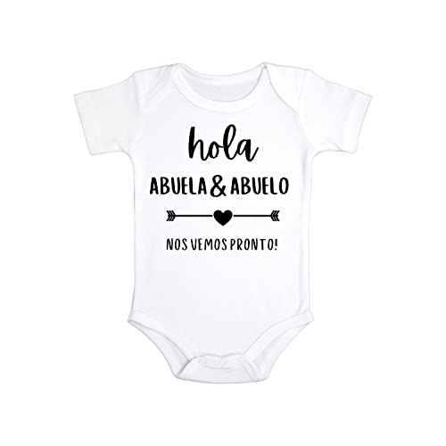 Generic Hola Abuela & Abuelo Nos Vemos Pronto Baby Bodysuit | Pregnancy Announcement Jumpsuit New to the Family (Size 0-3 Months), White