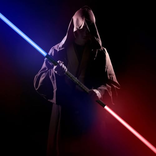Image of JVMU Lightsaber Rechargeable Cosplay RGB 2 pcs, connectable 2-in-1 Lightsaber 7 RGB Color Advanced Alloy hilt Lightsaber, with 3 Sound Modes, Halloween Easter Christmas Decoration (Black)