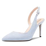 HEUIVZAR Mujer Alto High Heel Pumps Puntiaguada Punta Aguja Heel Correa Tobillo Slingback Sandalias Ante Dress Zapatos Novia Azul Cielo 10 CM 36 EU