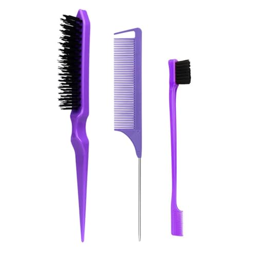 Juego de 3 cepillos de pelo liso con 1 cepillo de borde, 1 peine de cola de pelo de cerdas para pelo grueso