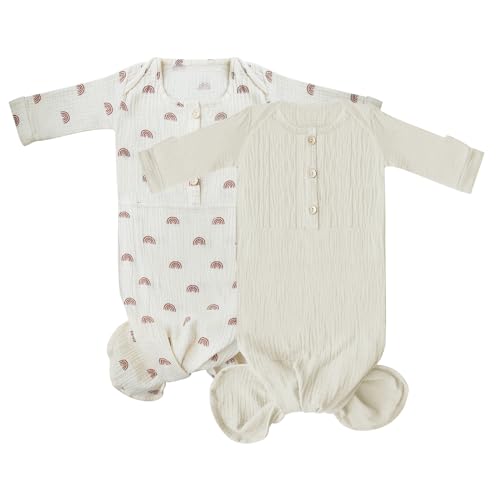 Image of Dormlony Muslin Organic Cotton Knotted Baby Gown - Soft and Stylish Sleepwear for baby outfits Newborns 0-3 months 2PACK
