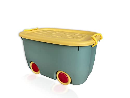 Image of Plastic Rectangular Stackable Organizer Storage Box Bin with Lid and Wheels for Kids, Multicolour, Large - Set of (1)