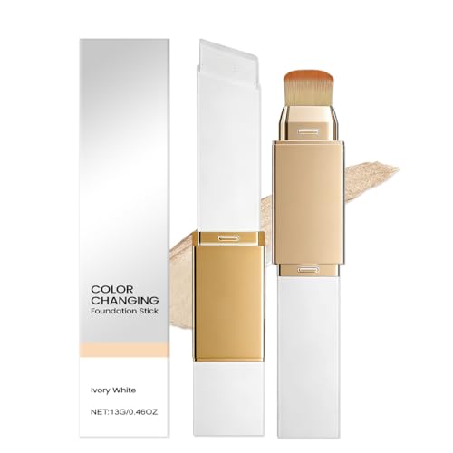 NHPY Stick De Base Coreano Que Cambia De Color,Para Todos Los Tipos De Piel,2 en 1 Con Cabezal Brocha,Maquillaje De Base De Cobertura Completa A Media(Blanco Marfil)
