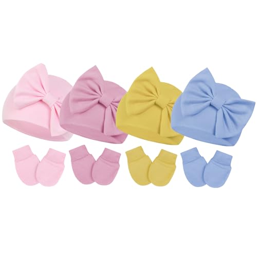 Image of Century Star Newborn Girls Hats Baby Hat and Mitten Set Big Bow Knit Infant Headbands Winter Baby Hat for Girls