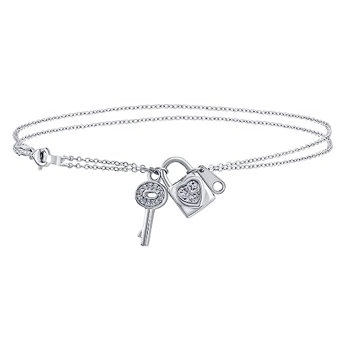 Anklet double chaîne cœur et clé en argent pour vos tenues d'été