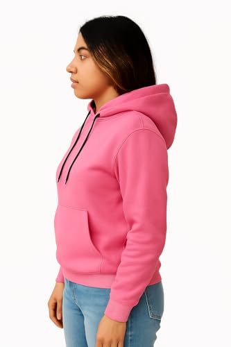 Image of Women's Black Fleece Hoodie Oversized Fit Soft Warm Winter Hooded Sweatshirt with Kangaroo Pocket