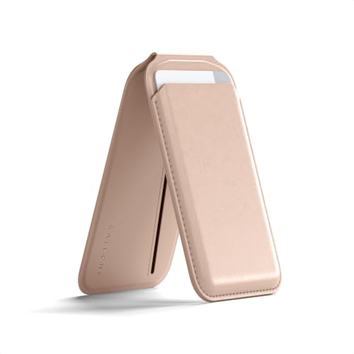 Satechi Magnetic Magsafe Wallet Double Flap Stand Card Holder 4 Slots with Front NFC Pass-Through Adjustable Phone Attachment for iPhone 17/16/15/14/13/12 Travel Accessory Desert Rose