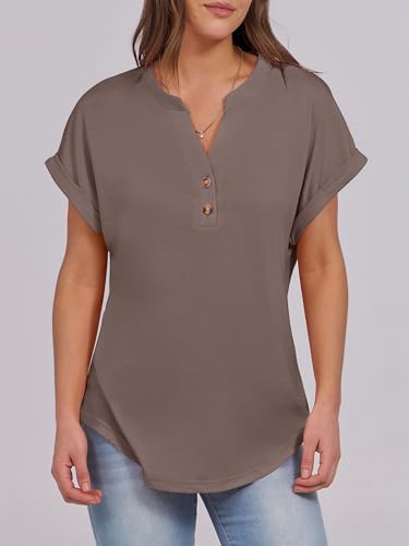 Image of ANRABESS Womens Short Sleeve Henley Tops V Neck Dressy Casual Blouses Summer Trendy Tee Shirts 2026 Vacation Fashion Clothes