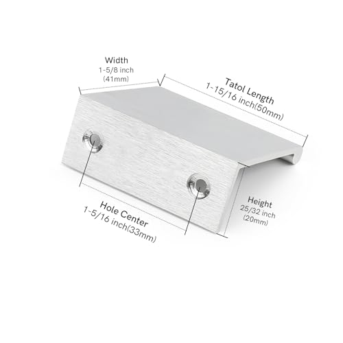 Image of Rergy 10 Pack 1-5 /16 inch Cabinet Pulls Brushed Nickel Finger Pulls for Cabinet | Aluminum Alloy Silvery Edge Pulls Modern Cabinet Handles for Kitchen, Cupboard, Drawers, Dressers, Screws Included