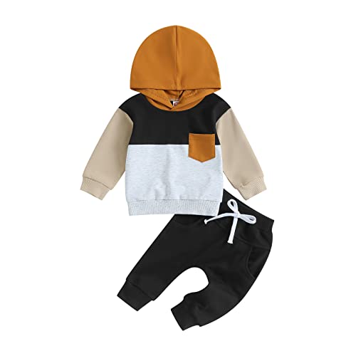 Geagodelia Toddler Baby Boy Clothes Outfits Long Sleeve Hooded Tracksuit Hoodies Sweatshirt Fall Winter Jumper Trouser Set (A-Black, 2-3 Years)