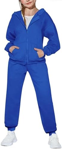 Arshiner Girls Tracksuit Zip Up Hoodie and Jogger Sweatpants Blue Sweatsuit