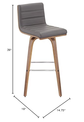 Butaco Armen Living Vienna de madera de nogal con asiento giratorio tapizado en cuero sintético gris moderno 29 1/2" de alto con respaldo y reposapiés para barra de cocina miniatura 2