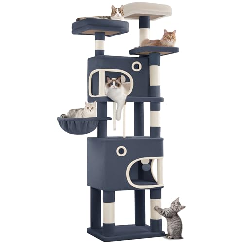 Hzuaneri Kratzbaum, 180 cm Katzenbaum mit 8 Kratzsäulen, 3 Plattformen, 2 Höhlen, Korb,...