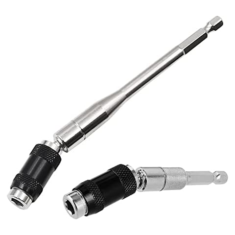 Saipor 2pcs Pivot Drill Bit Holder Set 1/4" Hex Pivoting Bit Tip Holder Quick Release Magnetic Screwdriver Bit Holder Screw Drill Tip Extension Rod for Tight Spaces or Corners, 88mm and 145mm Length Cover