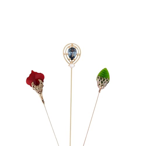 Image of Alilang 3Pcs Vintage Style Classic Long Handle Hat and Lapel Pins with Flexible Bendable Design on Hats, Scarves, and Suits