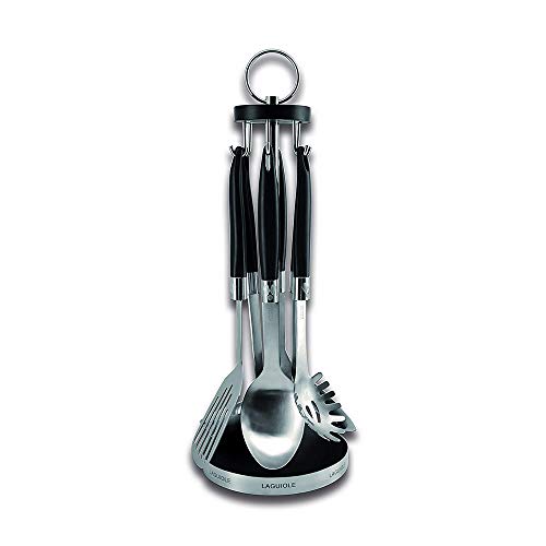 Laguiole Production - Penderie Tournante 6 Pièces - Spatule + Cuillère à spaghettis + fourchette à piquer + ecumoir + louche +cuillière de service - Acier Inox et manche ABS
