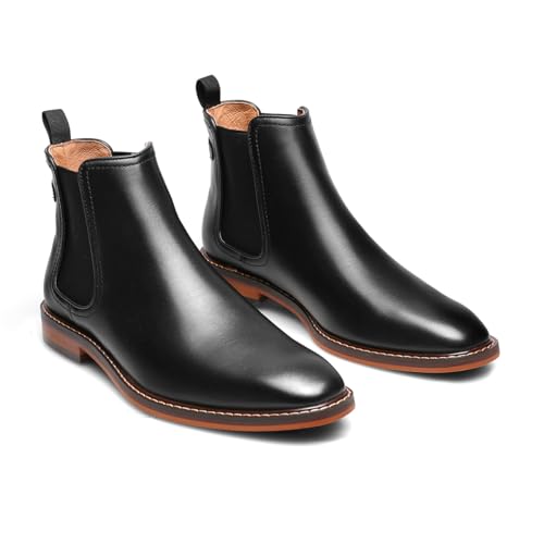 Image of DESAI Men's Chelsea Boots, Handmade Genuine Leather Dress Shoes, Slip On Formal Footwear Booties