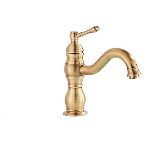 Grifos táctiles, grifo de baño de latón antiguo, lavabo de lavabo de una sola manija montado en la cubierta, grifo mezclador caliente y frío con caño largo, latón antiguo alto (tamaño: latón antiguo
