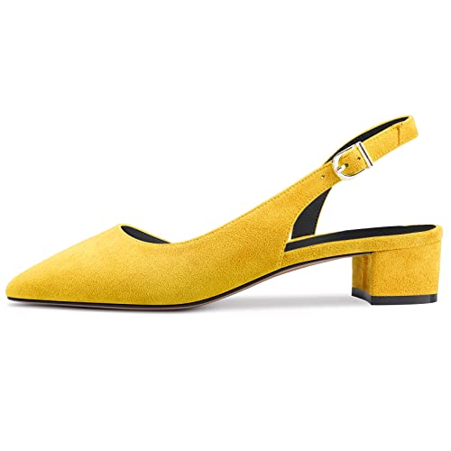 DearOnly Womens Pumps Pointed Toe d-Orsay Kitten Low Block Chunky Heel Slingback Suede Dress Shoes 1.5 Inch2