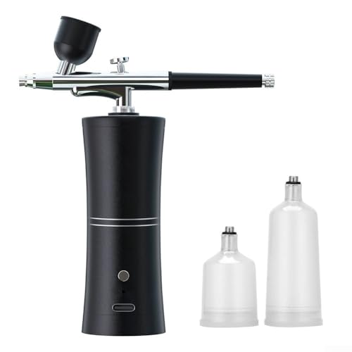 Honseadek Kit de aerógrafo inalámbrico portátil con presión de aire ajustable y punta de 0.3 mm para pintura de coche, motocicleta y arte de uñas (negro A)