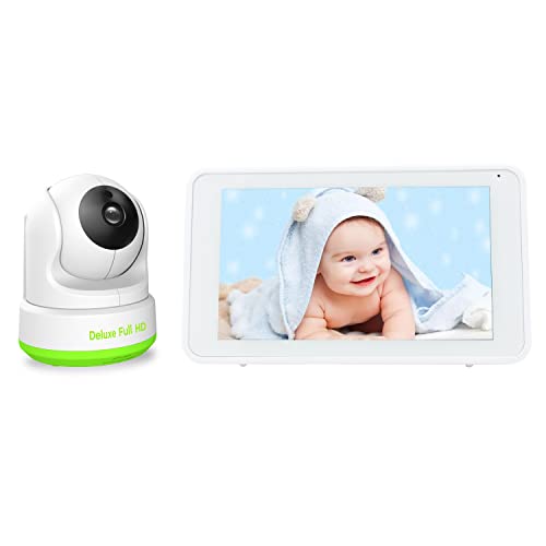 CasaCam Monitor de video para bebé VS550 con pantalla táctil de 5.5 pulgadas y cámara panorámica e inclinación FHD de 1080p, audio bidireccional, canciones de cuna, luz nocturna, visión nocturna