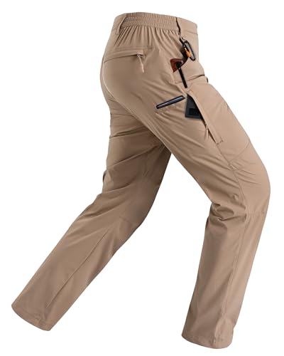 Rapoo Wanderhose Herren Outdoor Cargohose für Herren Atmungsaktiv Nylon Trekkinghose Quick-Drying Winddicht Stretch Lightweight mit 6 Taschen Khaki 36Wx30L