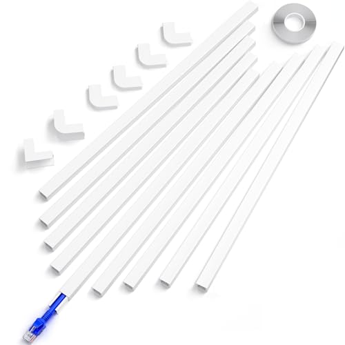 Image of Delamu One-Cord Cable Concealer Channel, 15.7 inch Mini Cable Hider Management System, Paintable Raceway Kit for Hiding Single Cords - 10 Pack, White (Mix)