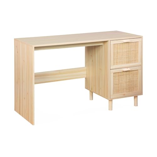 Alice's Home sweeek - Escritorio de Madera y caña - Camargue - 120cm, 2 cajones