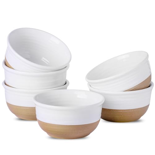 MEKY Ceramic Soup Bowls, 20oz Bowls for Kitchen Set of 6, Microwave & Dishwasher Safe, Stackable, Durable, Elegant Design for Cereal, Pasta, Rice, Ice Cream, and Oatmeal, White