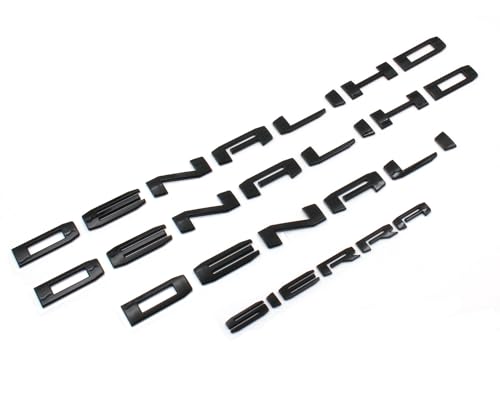 Image of 4PCS Gloss Black Door Denali HD Rear Denali Sierra Emblems Letters Compatible with 2019-2024 Sierra 1500 2500hd 3500hd (Denali HD Gloss Black)