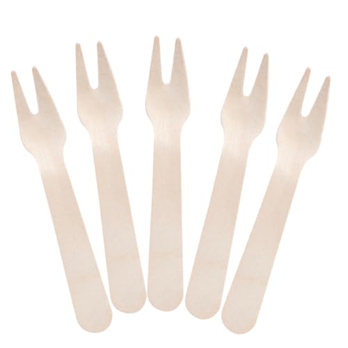NOLITOY 100pcs Wooden Cake Forks Disposable Cutlery for Parties Picnics and Barbecues Lightweight Birch Utensils for Desserts and Meals