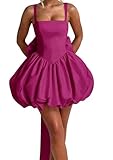 Kncpti Women's Homecoming Dresses with Bow Mini Causal Dress Short A-line Prom Dress Cocktail Evening Pary Gown Fuchsia XS
