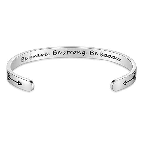 Be Brave Be Strong Be Badass Bracelets Inspirational Mothers Day Graduation Gifts For Her Women Girls Personalized Birthday Christmas Friend Sister Niece Daughter Motivational Jewelry Silver Cuff #TOP1