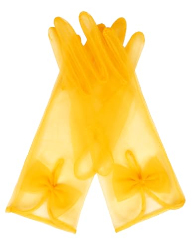 QRBTSCL Womens Short Tea Party Gloves Tulle Gloves with Bowknot Mesh Glove Wedding Bridesmaids Evening Party Glove Yellow