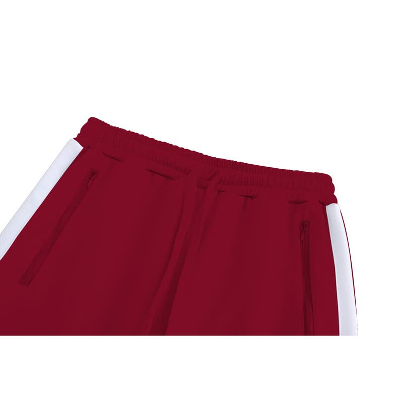 Męski dres na co dzień, kontrastowe paski, zamek błyskawiczny, spodnie sportowe, spodnie do biegania, na siłownię, odzież sportowa, 2-częściowy, z kieszeniami na zamek błyskawiczny, Czerwony, S
