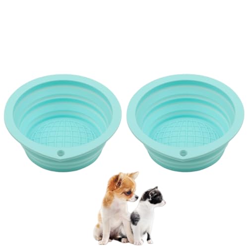 折りたたみ式犬用ボウル ポータブル猫用食器 2個セット ゆっくり給餌機能付き 旅行 ハイキング キャンプ ウォーキング用