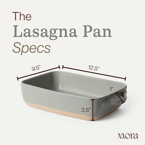 Image of Mora Ceramic Baking Dish with Handles For Casserole, Lasagna, Gratin, Broiling, Roasting, and Baking. Large 9x13 in Pan, Extra Deep - Porcelain Serving Bakeware from Oven to Table. Freezer Safe - Peppercorn