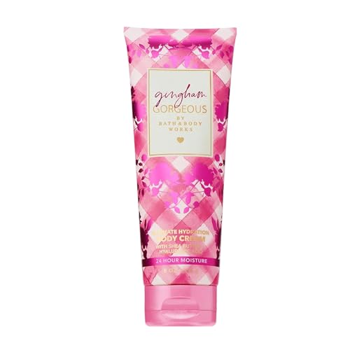 Bath & Body Works Gingham Gorgeous Body Cream Ultimate Hydration Moisturizer with Shea Butter & Hyaluronic Acid for Dry Skin Pink Strawberries Peony Blooms and Peach Nectar 8 oz - 1 Pack