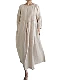  Minetom Robe Maxi Longue Femme Été Boho Casual Broderie Floral Lin Coton Robe Party Plage Vacances Robe C Beige S