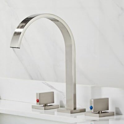 Robinet de lavabo brossé 3 trous mitigeur carré en laiton nickel