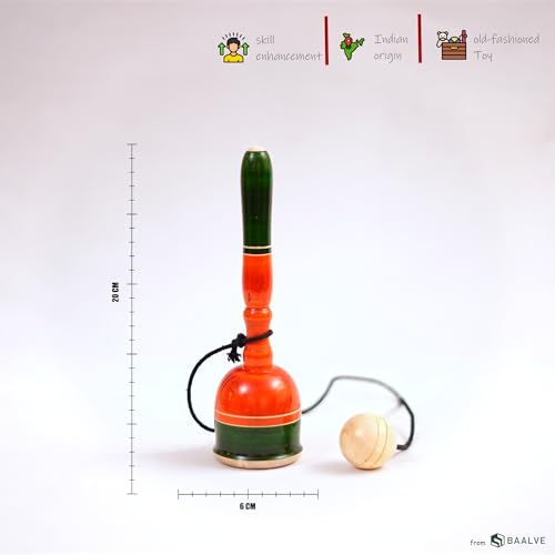 Image of Cup & Ball Wooden Toy for Kids & Adults Ages 5+ Boosts Hand-Eye Coordination, Balance & Reflexes Eco-Friendly Channapatna Wooden Classic Outdoor & Indoor Cup and Ball Game |