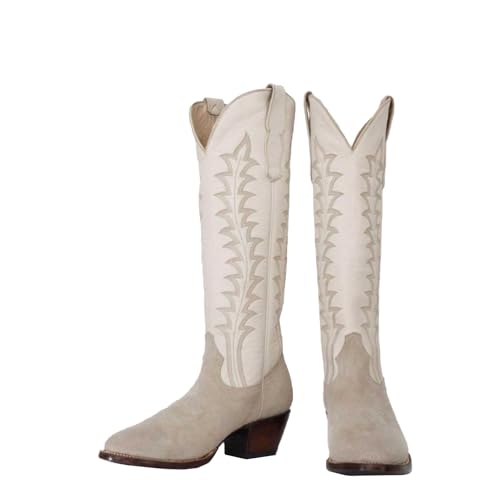 Women's Cowboy Boots Knee High Cowgirl Boots with Classic Embroidered Pointed Toe Chunky Heel Pull On Fashion Retro Tall Boot2