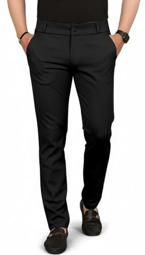 Image of Mehrang Men's Slim Fit Casual Mid Rise Trousers, Cotton Blend, Side Pockets || Classic Slim Fit Chino Pants || Business Casual Dress Trousers